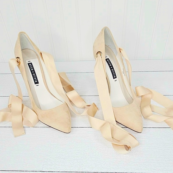 Alice + Olivia Shoes - Alice + Olivia Dominique Suede Heel Pointed-Toe Ribbon Tie Size 9.5 NWOT